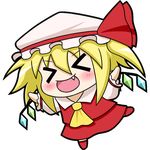  &gt;_&lt; ascot blonde_hair blush bow chibi closed_eyes fang flandre_scarlet hat lowres nichika_(nitikapo) open_mouth short_hair side_ponytail solo touhou vampire wings 