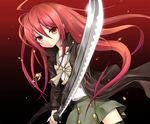  alastor_(shakugan_no_shana) jewelry long_hair maazyu pendant red_eyes red_hair school_uniform serafuku shakugan_no_shana shana sword thighhighs trench_coat weapon 