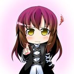  :t blush brown_hair chibi dress gradient_hair hijiri_byakuren ichimi multicolored_hair pointing pout purple_hair solo touhou yellow_eyes 