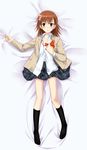  absurdres brown_eyes brown_hair dakimakura full_body highres kamiko_to_seiryoku legs lying misaka_mikoto school_uniform short_hair solo to_aru_kagaku_no_railgun to_aru_majutsu_no_index undressing 