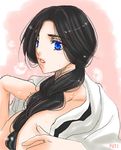  black_hair bleach blue_eyes braid breasts cleavage front_braid huge_breasts lowres puchi_(code-k) single_braid solo unohana_retsu 