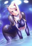  00s 1girl ahoge ass bent_over black_lilith blonde_hair bodysuit breasts erect_nipples_under_clothes hair_intakes iris_rebel long_hair nipples side_ponytail soukou_kijo_iris violet_eyes water zol 