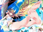  armlet ass barefoot blue_eyes bracelet breasts circe_(fate/grand_order) fate/grand_order fate_(series) feathered_wings feet foreshortening head_wings headgear jewelry large_breasts long_hair pink_hair pointy_ears skirt smile soles solo torichamaru underboob wings yellow_wings 