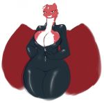  2015 anthro averyshadydolphin bedroom_eyes big_breasts breasts cleavage clothed clothing crown digital_media_(artwork) dragon dragon_princess drooling female half-closed_eyes hand_on_hip hi_res huge_breasts open_mouth princess red_scales royalty saliva scales scalie seductive skinsuit smile solo thick_thighs tight_clothing towergirls undressing voluptuous wide_hips wings 