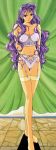  90s arms_behind_back black_eyes bra garter_belt garter_straps highres lingerie lipstick long_hair lovely_pop_mahjong_jangjang_shimasho makeup navel nishioka_shinobu no_shoes official_art panties purple_hair shimada_kanako_(lovely_pop_mahjong) solo standing strapless strapless_bra thighhighs underwear white_bra white_panties 