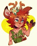  anthro antlers breasts elora female flower fur hair horn open_mouth pawpads paws plant portrait satyr smile solo spyro_the_dragon teal_eyes teeth tongue video_games xnirox 