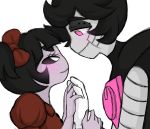  arachnid arthropod clothed clothing duo female friisans hair hand_holding humanoid machine male mettaton mettaton_ex muffet multi_eye ribbons robot simple_background spider undertale video_games white_background 