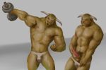  anatomically_correct animal_genitalia animal_penis anthro bovine bovine_penis cattle clothing dumbbell erection exercise flexing horn jockstrap male mammal muscular nipples orcfun penis underwear weightlifting weights workout 