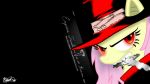  16:9 alucard_(hellsing) big_eyes clothed clothing cosplay dark_background equine female flutterbat_(mlp) fluttershy_(mlp) friendship_is_magic fur glowing glowing_eyes gun hair hat horse looking_aside mammal mouth_hold my_little_pony pink_hair pony ranged_weapon skivel_(artist) solo toony vampire weapon yellow_fur 