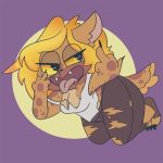  0zzycat 2018 4_fingers anthro boon_digges breasts chibi cleavage clothed clothing digital_drawing_(artwork) digital_media_(artwork) female fur hair hyena mammal multicolored_fur multicolored_hair purple_background simple_background spots spotted_fur spotted_hyena tongue tongue_out torn_clothing vulgar 