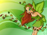  2006 4:3 abstract_background belt breasts brown_hair choker clothing digital_media_(artwork) dress faerie_(neopets) female freckles green_eyes green_hair green_lips green_pupils green_sclera green_wings hair humanoid illusen leaf looking_at_viewer multicolored_hair neopets not_furry official_art smile solo winged_humanoid wings 