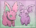  claws collar commentary commission creature english_commentary facial_mark full_body gen_1_pokemon gradient gradient_background gradient_border green_eyes heart looking_at_viewer mikoto-tsuki nidoran no_humans pokemon pokemon_(creature) purple_eyes standing watermark web_address 