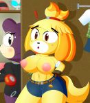  animal_crossing anthro big_breasts breasts canine clothed clothing dog female fur hair isabelle_(animal_crossing) looking_at_viewer mammal nintendo partially_clothed short_stack slickehedge video_games wardrobe_malfunction 
