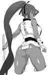  ass bandages from_behind looking_back monochrome original ponytail solo sword thong translation_request velzhe weapon 
