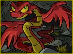  2005 4:3 ambiguous_gender cave detailed_background digital_media_(artwork) grass green_pupils hissi neopets official_art red_skin reptile rock scales scalie snake solo wings yellow_scales yellow_sclera 