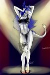  anthro bra clothing female fur lingerie looking_at_viewer ndragon3 panties sergal smile solo standing underwear wide_hips 