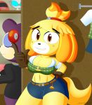  animal_crossing anthro big_breasts breasts canine clothed clothing dog female fully_clothed fur hair isabelle_(animal_crossing) looking_at_viewer mammal nintendo short_stack slickehedge video_games 