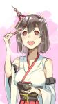  1girl bowl chopsticks crab kantai_collection nonco short_hair smile tokyo_tower yamashiro_(kantai_collection) 