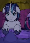  2018 blue_eyes blue_hair bulge equine erection friendship_is_magic hair horn insomnia jcosneverexisted male mammal my_little_pony shining_armor_(mlp) tired twilight_sparkle_(mlp) unicorn 