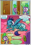  animated anus bed blue_scales blue_skin comic dialogue dragon english_text female friendship_is_magic green_scales male my_little_pony on_bed princess_ember_(mlp) purple_skin pussy scales size_difference spike_(mlp) text whateverbender 