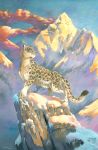  2018 cloud day detailed_background feline feral fur grey_fur leopard mammal mountain outside scale_(artist) sky snow_leopard solo spots spotted_fur standing traditional_media_(artwork) 