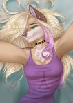  2018 anthro blonde_hair breasts canine clothed clothing digital_media_(artwork) ei-ka female green_eyes hair mammal pink_hair smile solo wolf 