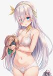  1girl anastasia_(fate/grand_order) blood blue_eyes bra breasts cleavage commentary_request fate/grand_order fate_(series) grey_background hairband hetero highres kadoc_zemlupus long_hair looking_at_viewer medium_breasts navel nosebleed panties parted_lips shimokirin silver_hair simple_background solo_focus underwear underwear_only white_bra white_hair white_panties 