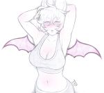  alternate_species animal_humanoid bat_humanoid big_breasts blue_eyes blush breasts cleavage clothed clothing female hair hands_behind_head humanoid humanoidized mammal membranous_wings navel rouge_the_bat shirt short_hair simple_background solo sonic_(series) sweat tabletorgy tank_top white_background white_hair wings 