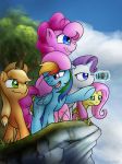  applejack_(mlp) blue_eyes cloud conicer cutie_mark earth_pony equine feathered_wings feathers female feral fluttershy_(mlp) friendship_is_magic fur green_eyes group hair hi_res horn horse long_hair magic_glow mammal multicolored_hair my_little_pony outside pegasus pink_hair pinkie_pie_(mlp) pony purple_hair rainbow_dash_(mlp) rarity_(mlp) unicorn wings yellow_feathers 