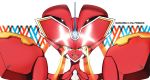  :d armor commentary_request copyright_name darling_in_the_franxx highres looking_at_viewer mecha murasaki_saki open_mouth red_eyes red_skin robot smile solo spoilers strelizia upper_body white_background 