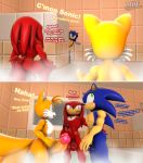  2018 3d_(artwork) aged_up balls bathroom big_penis dialogue digital_media_(artwork) group knuckles_the_echidna male male/male miles_prower moorsheadfalling multi_penis nude penis sonic_(series) sonic_the_hedgehog source_filmmaker steam text 