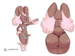 2018 anthro balls big_butt bikini biovixy bulge butt clothed clothing crossdressing digital_media_(artwork) erection from_behind_(disambiguation) girly humanoid_penis lagomorph looking_at_viewer lopunny male mammal nintendo nipples penis pok&eacute;mon pok&eacute;mon_(species) rear_view simple_background sketch solo swimsuit thong video_games white_background 