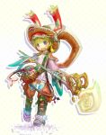  :d animal_ears blonde_hair blue_eyes boots breasts bunny_ears child eyebrows_visible_through_hair fake_animal_ears fantasy full_body hat highres holding holding_staff made_in_abyss open_mouth short_hair small_breasts smile solo staff thighhighs tsukushi_akihito twintails white_hat witch 
