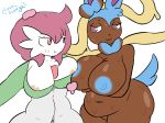  2018 anthro areola belly big_areola big_breasts big_butt breast_squish breasts breasts_frottage butt candy chocolate cosmicscourge eeveelution fan_character female female/female food food_creature gardevoir huge_butt navel nintendo nude overweight pok&eacute;mon pok&eacute;mon_(species) slightly_chubby sylveon thick_thighs video_games 