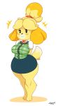  2018 animal_crossing anthro beady_eyes blonde_hair breasts canine clothed clothing digital_media_(artwork) dog female hair hands_behind_back hi_res isabelle_(animal_crossing) mammal mehdrawings nintendo shih_tzu short_stack simple_background smile solo video_games white_background 