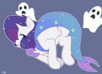  2015 anus ass_up blue_eyes butt clothed clothing dress equine female feral friendship_is_magic ghost hair horn looking_back mammal my_little_pony no_underwear purple_hair pussy rarity_(mlp) simple_background solo spirit unicorn zoarity 