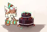  2018 anthro birthday cake catto convenient_censorship dessert digital_media_(artwork) feline female food fur hat ice_cream mammal party_hat simple_background smile solo 
