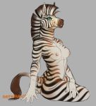  abstract_background anthro breasts conditional_dnp equine female green_eyes mammal mane nipples nude sefeiren sitting smile stripes zebra 