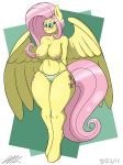  2018 abstract_background anthro areola big_breasts blush breasts camel_toe cel_shading clothed clothing cutie_mark equine eyelashes female fluttershy_(mlp) friendship_is_magic hair hi_res hooves horse jeffthehusky long_hair mammal mane my_little_pony navel nipples panties pegasus pink_hair pink_tail pony shy slightly_chubby solo standing teal_eyes thick_thighs topless underwear wide_hips wings 