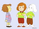  &lt;3 4:3 alternate_form ambiguous_gender anthro asriel_dreemurr boss_monster caprine chara_(undertale) clothed clothing dogpu eyes_closed footwear fully_clothed fur goat group hair happy human locket male mammal peanuts protagonist_(undertale) scared shoes sibling simple_background smile standing style_parody undertale video_games white_fur 