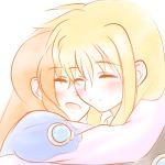  blonde_hair blush couple eye_closed fare_testarossa happy hug long_hair lyrical_nanoha military_uniform orange_hair simple_background smile takamachi_nanoha uniform waraneko yuri 