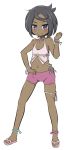 alternate_breast_size bangle bare_shoulders black_hair blush bracelet collarbone commentary_request crop_top dark_skin flat_chest full_body hand_on_hip hand_up jewelry legs_apart looking_at_viewer lychee_(pokemon) midriff navel nekono_rin pink_shirt pokemon pokemon_(game) pokemon_sm purple_eyes purple_shorts shiny shiny_skin shirt short_hair short_shorts shorts simple_background skindentation sleeveless sleeveless_shirt smile solo standing white_background younger 