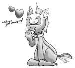  &lt;3 2016 ambiguous_gender changeling collar dialogue english_text fangs feral greyscale monochrome my_little_pony open_mouth pabbley solo text 
