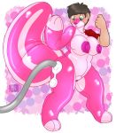  2016 abstract_background animate_inanimate anthro black_hair blush breasts female hair inflation living_inflatable mammal nude nut-case pussy rubber short_hair skunk solo standing surprise transformation 