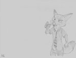  2016 airconditioner_(artist) angry anthro canine disney fox male mammal monochrome nick_wilde pencil_(artwork) shaded simple_background sketch solo traditional_media_(artwork) white_background zootopia 