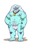  5_toes cerro clothed clothing dogfu facial_hair foo_dog fundoshi hair hand_on_hip hi_res humanoid japanese_clothing loincloth male muscular nipples not_furry pubes red_eyes simple_background slightly_chubby smile solo standing teeth toes topless underwear white_background 