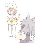  animal_costume animal_ears blade_(galaxist) blue_eyes cat_costume cosplay farfalia from_behind lion_girl lion_tail multiple_girls open_mouth pink_hair pop-up_story rita_drake shiroe_adele shiroe_adele_(cosplay) smile tail wolf_ears wolf_girl wolf_tail 