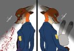  anthro blood canine clothed clothing digital_media_(artwork) disney duo female fox gorgonzol-st judy_hopps lagomorph long_ears male mammal nick_wilde police_uniform psychopath rabbit uniform zootopia 