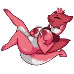  anthro big_breasts breasts crown dragon dragon_princess eyes_closed female huge_breasts inverted_nipples nipples red_skin saliva scalie simple_background smile solo srmario towergirls white_background 