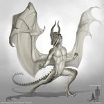  anisis anthro dragon featureless_crotch horn male membranous_wings nude open_mouth simple_background solo teeth wings yellow_eyes 